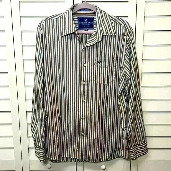 American Eagle Vintage Fit Long Sleeve Striped Button Down Shirt Size Large - Picture 1 of 8